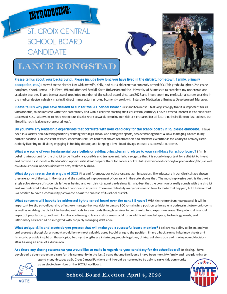 2023 School Board Candidate Lance Rongstad