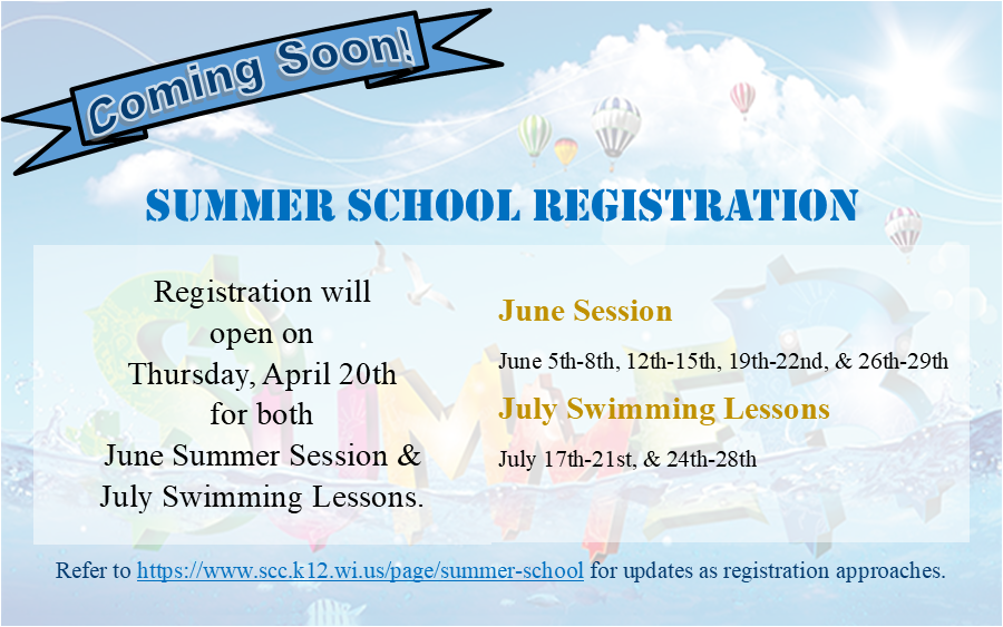 Registration for Summer School 2023 is coming soon! St. Croix Central
