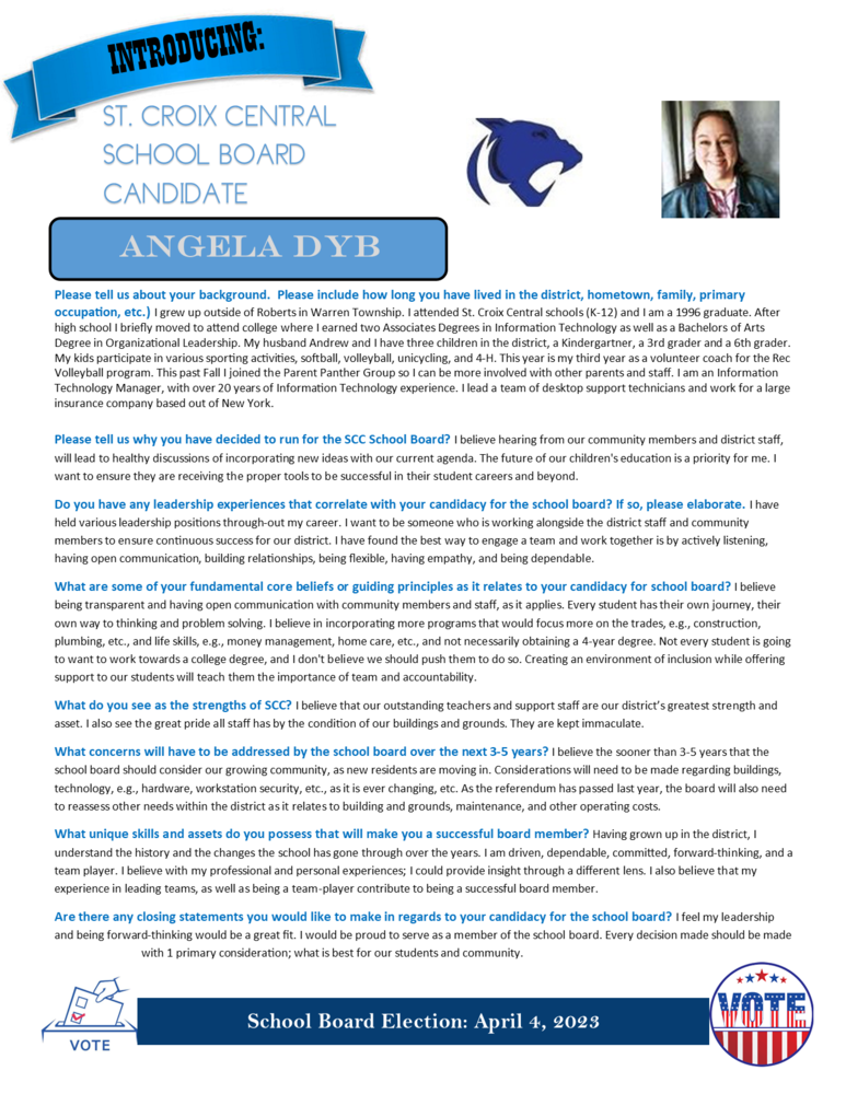 Meet your SCC School Board Candidates: Angela Dyb