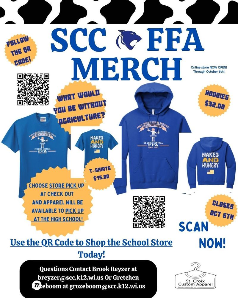 SCC FFA Merch Sale Open Now through October 6th. 