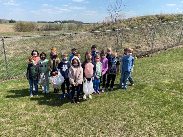Mrs. Cicha's class picking up trash.