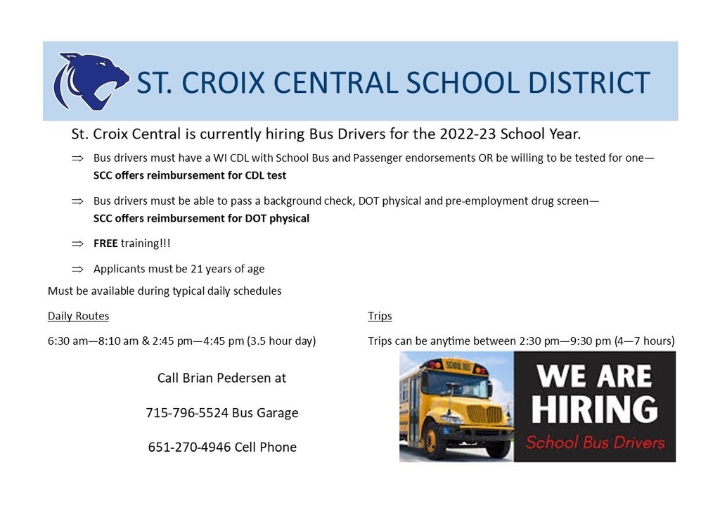 June 2022 School Bus Driver Job Posting