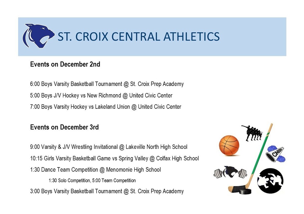 Athletic Events December 2nd & 3rd