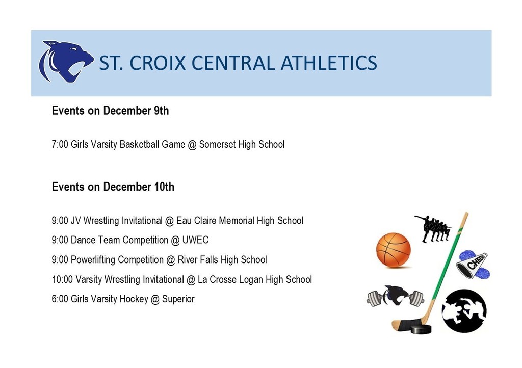 Athletic Events on December 9th & 10th