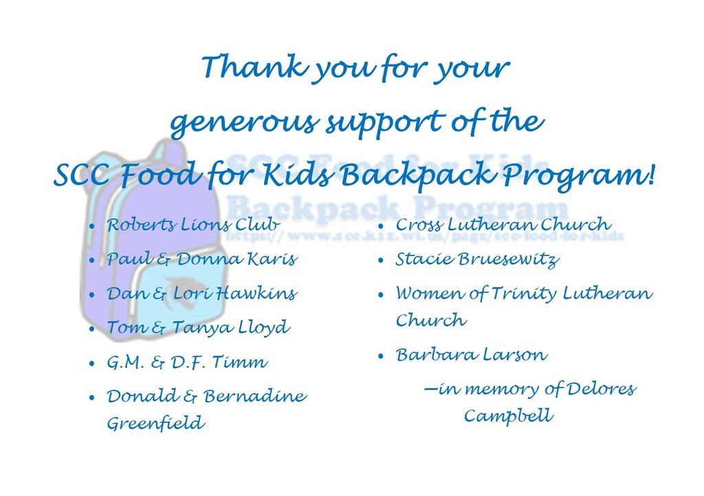 2022-23 Backpack Program Donations